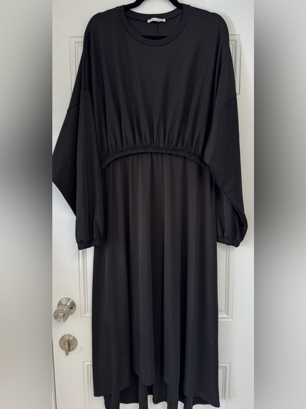 Zara Black Long Poof Sleeve Dress with High/Low Hem Gathered Waist Slimming Med